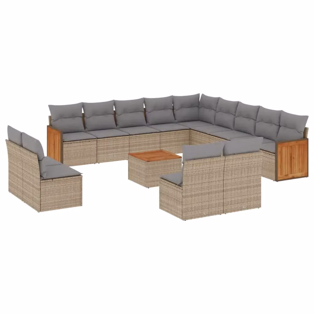 Set di divani da giardino VIDAXL in polyrattan beige con 14 pezzi e cuscini inclusi – 2