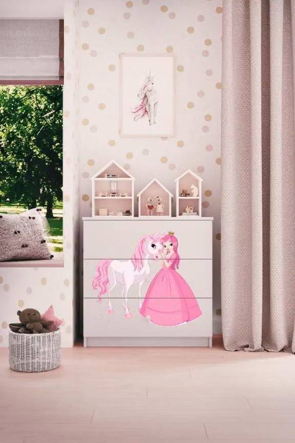 Cassettiera per bambini cavallo principessa nel colore bianco Babydreams