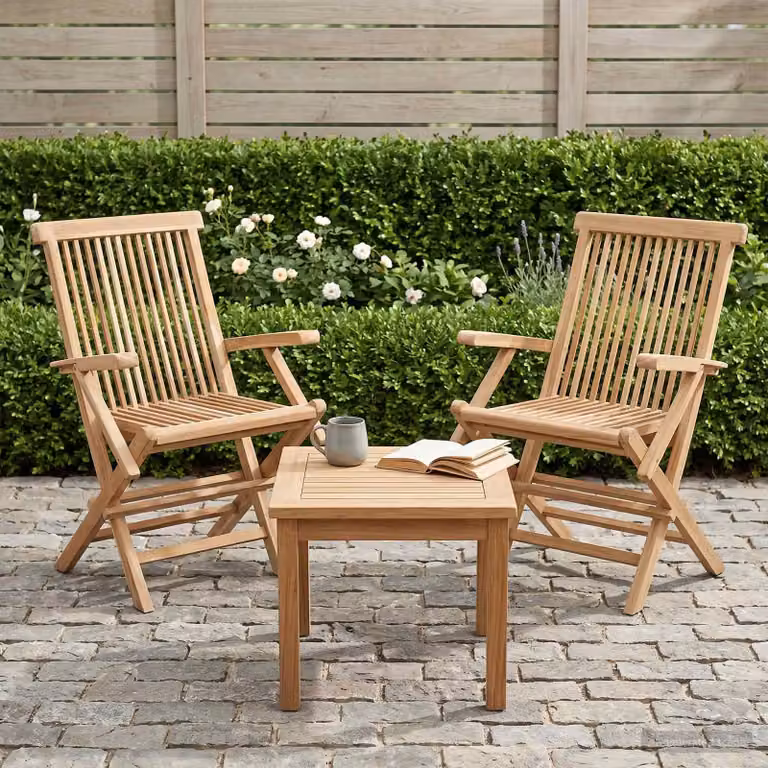Set di 2 sedie da giardino pieghevoli vidaXL in legno di teak massiccio marrone con braccioli