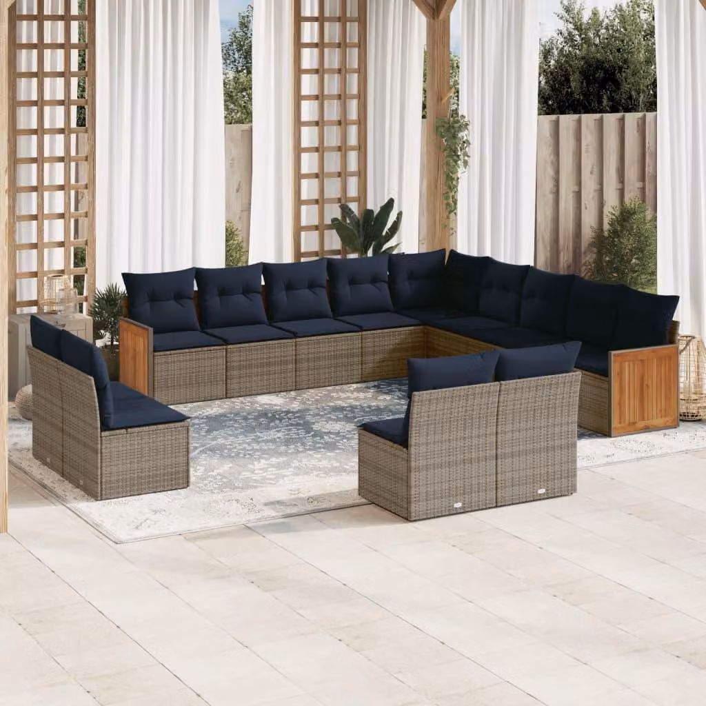 Maison Exclusive - Set da giardino composto da 13 pezzi con cuscini, grigio, polyrattan
