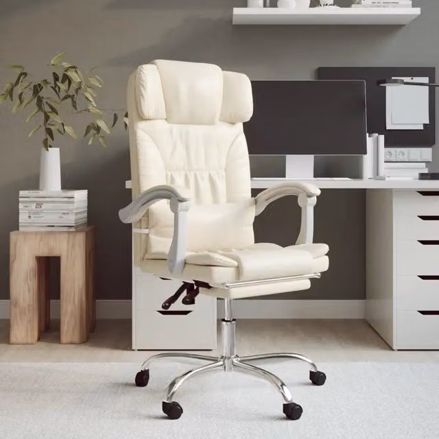 Poltrona da Ufficio Executive vidaXL in Similpelle Beige con Braccioli e Ruote, Reclinabile e Girevole 360 Gradi – 1