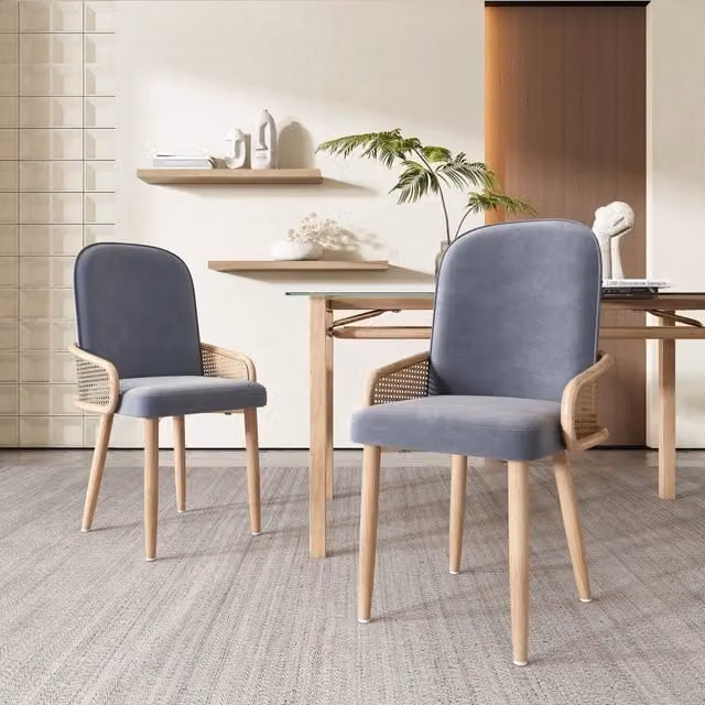 Sedie da Pranzo in Velluto, Set 2 Pezzi, Gambe in Metallo Effetto Legno ¨C Xylo ¨C Grigio