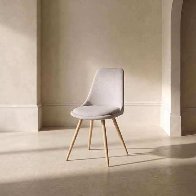 Sedia imbottita Banak Devon in tessuto beige con struttura in legno