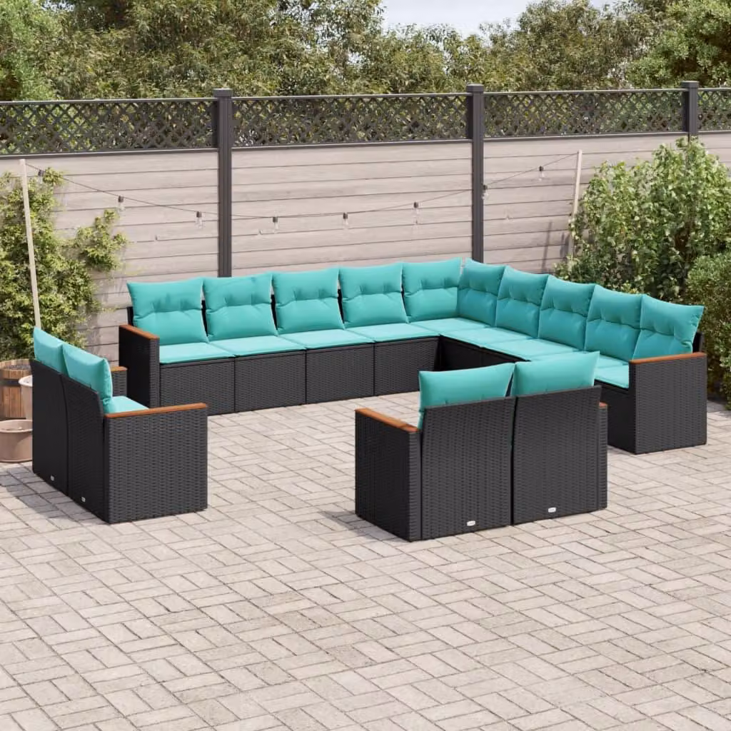 Maison Exclusive - Set da giardino 13 pezzi con cuscini, polyrattan nero