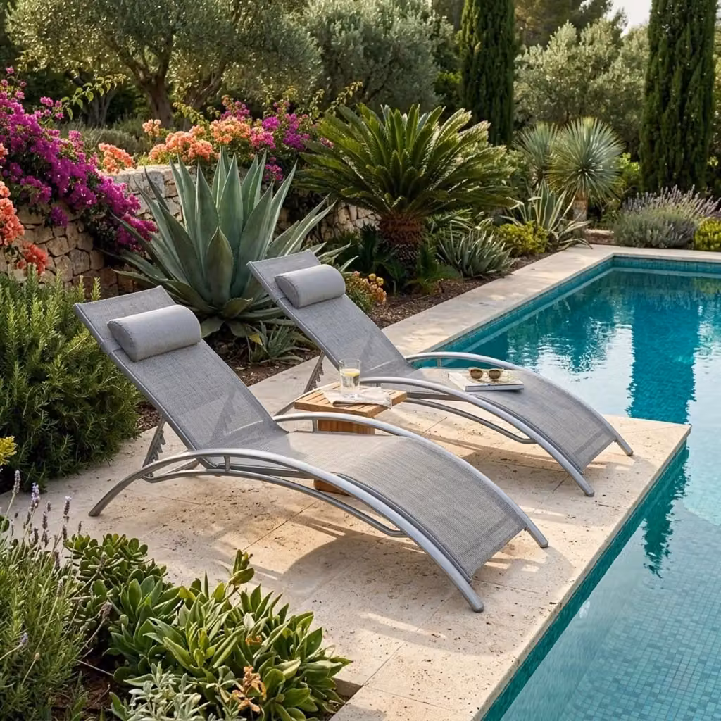 Set di 2 Lettini Prendisole Pieghevoli Arreditaly in Textilene Grigio con Schienale Reclinabile per Giardino e Piscina L/P/H: 158 x 59 x 81.5 cm – 2