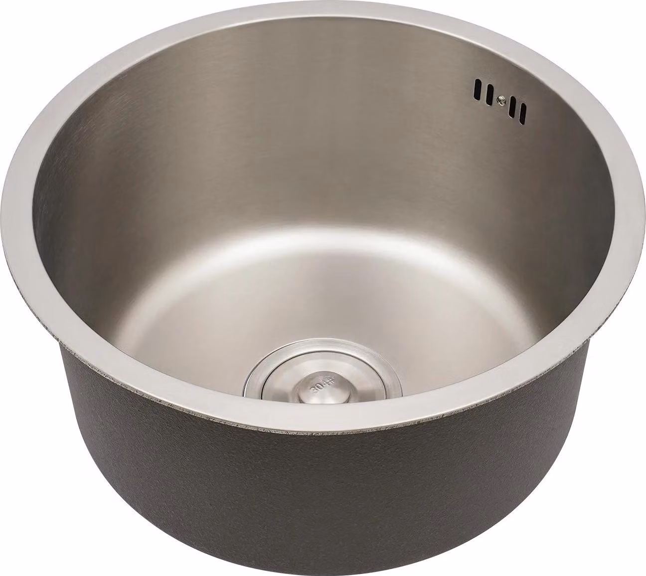 Lavello da cucina - Vasca singola rotonda - Acciaio inossidabile 304, 1,2 mm - Diametro esterno Ø41 cm - Apertura 38×38 cm - Isolamento acustico - Senza rubinetteria - Argento