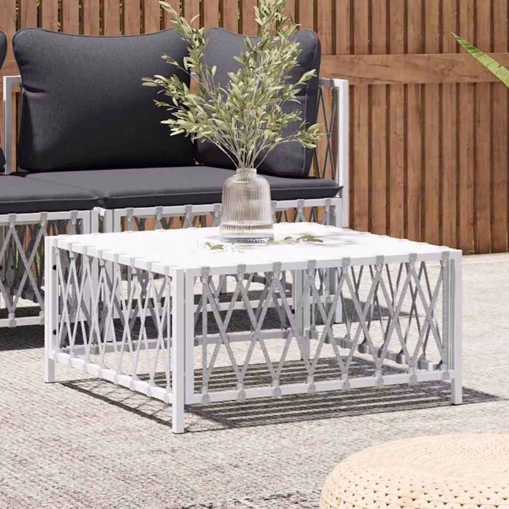 vidaXL Tavolo da giardino moderno in rattan bianco con struttura in acciaio L 70 x P 70 x H 34 cm