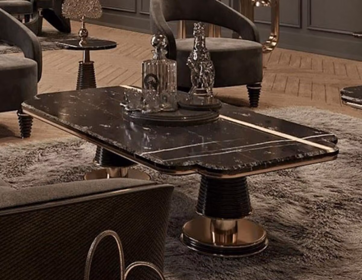 Tavolino Casa Padrino nero/oro 150 x 80 x h. 42,5 cm - Tavolo da soggiorno con piano in finto marmo - Mobili da soggiorno - Mobili per hotel - Arredamento - Arredamento per hotel