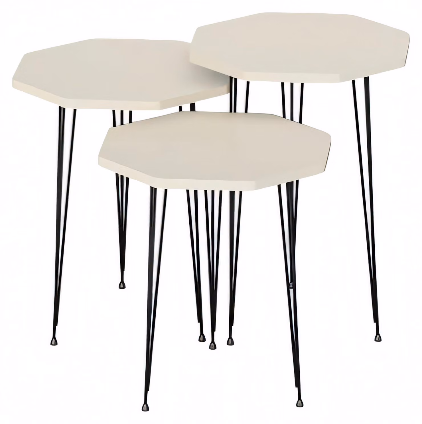 Elegantes weißes Couchtisch-Set aus Holz und Metall im modernen Stil