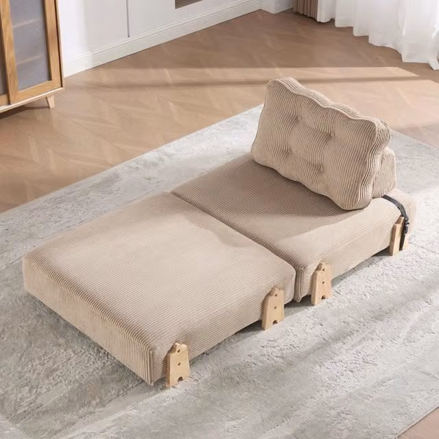 Poltrona letto singola in velluto a coste cachi; 90x86x84 cm