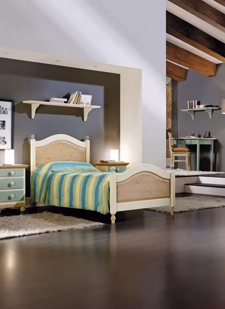 Letto singolo in legno di abete stile shabby chic verde e marrone Mobili 2G L/P/H: 98 x 212 x 111 cm – 2