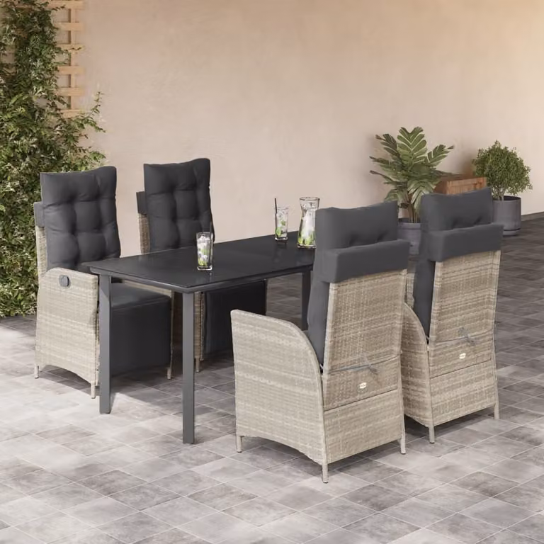 Maison Exclusive - Set Pranzo da Giardino 5pz con Cuscini Grigio Chiaro Polyrattan