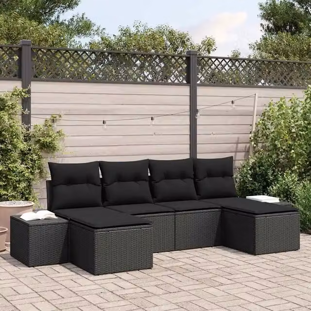 Set Divano da Giardino 4 pz Nero polyrattan 3355842