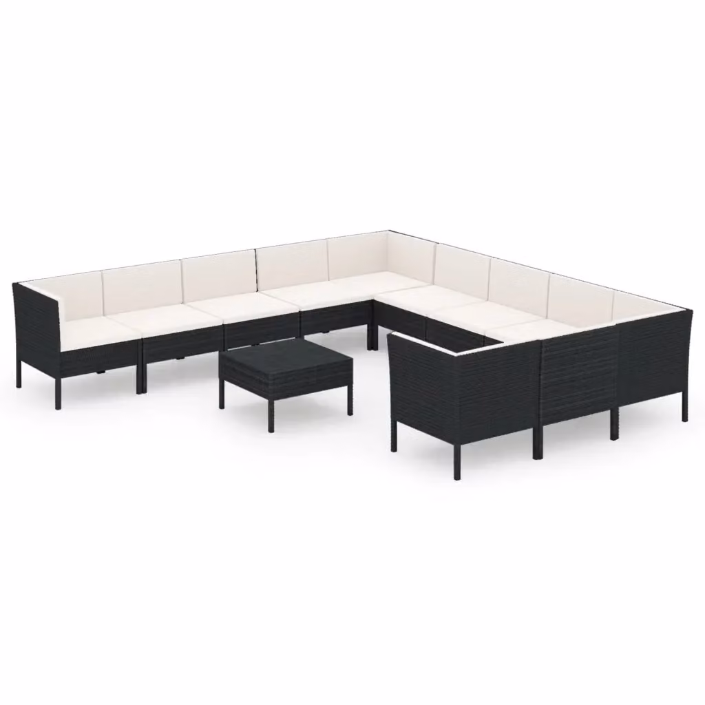 Set di Divani da Giardino a Forma di U con Tavolino da Caffè vidaXL, Colore Nero e Bianco, con Cuscini Inclusi e Rivestimenti Rimovibili – 2
