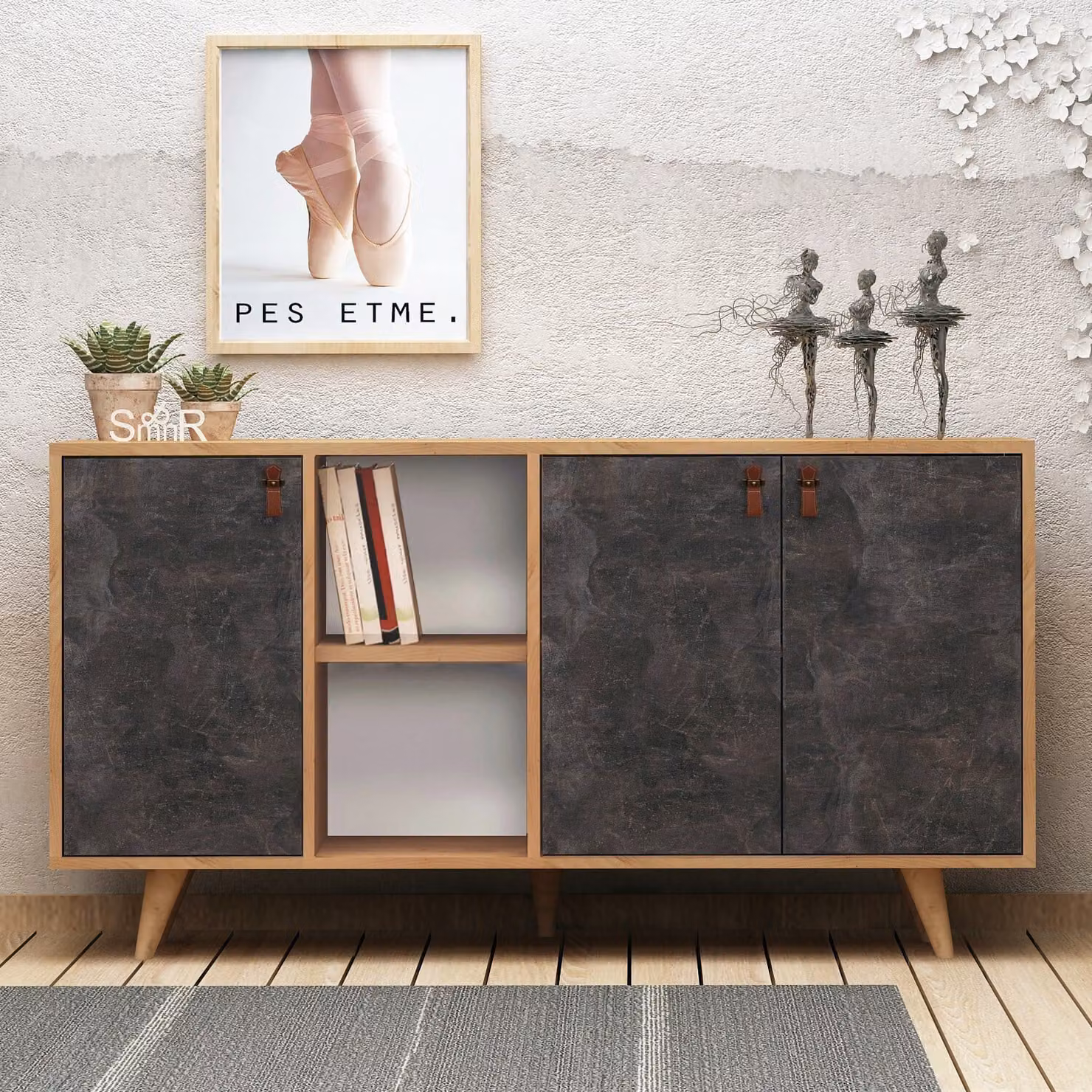 Skye Decor, Planky- PlankyMDD, rovere, cassettiera, 86x140x40 cm, 100% pannello di particelle rivestito in melammina