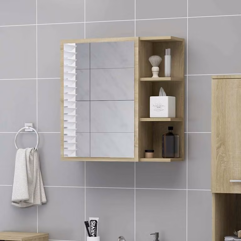Mobile bagno con specchio vidaXL in Rovere Sonoma, colore marrone, L: 62,5 cm, P: 20,5 cm, H: 64 cm