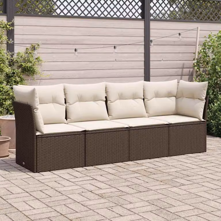 Set Divano da Giardino vidaXL 4 pz a L in Polyrattan Marrone con Cuscini e Rivestimenti Rimovibili
