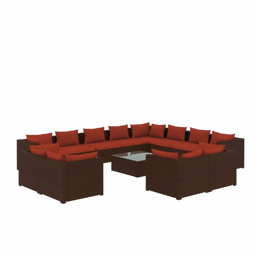 Set Divani da Giardino 13 pz con Cuscini in Polyrattan Marrone