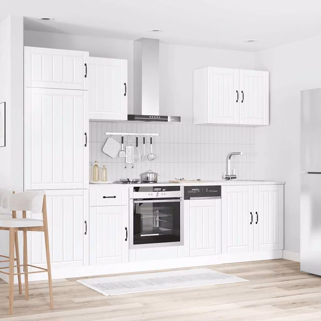 Set di mobili da cucina vidaXL Lucca composto da 7 pezzi in bianco lucido con ante a cerniera e cassetti