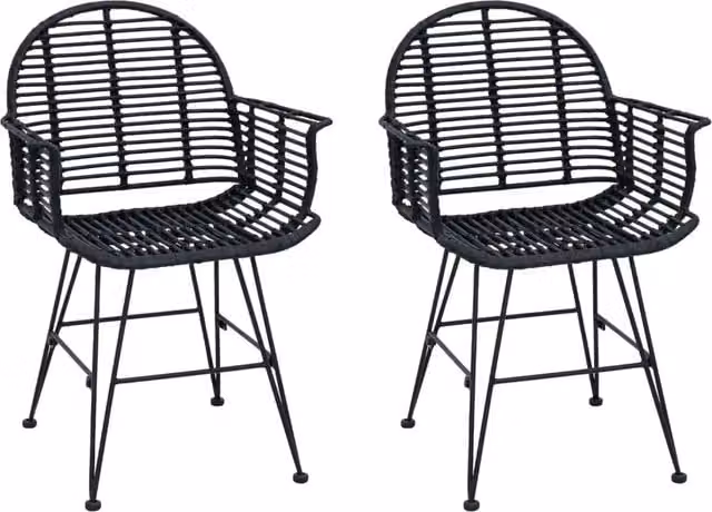 Sedia da pranzo 2 pz | Sedie da cucina Rattan e Ferro Nero 57 x 55 x 85 cm