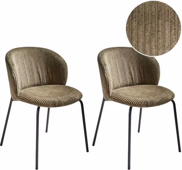 Set di 2 sedie da pranzo BELIANI in velluto verde oliva stile retrò con seduta rotonda e struttura in metallo