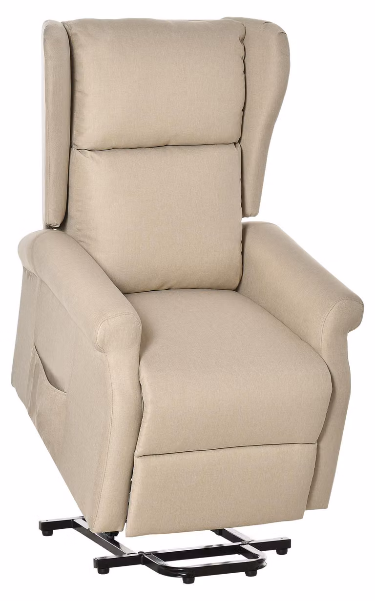 Poltrona reclinabile, ausilio per alzarsi, funzione reclinabile, fino a 200 kg, 72,5 x 94 x 109 cm, color crema, 100% poliestere