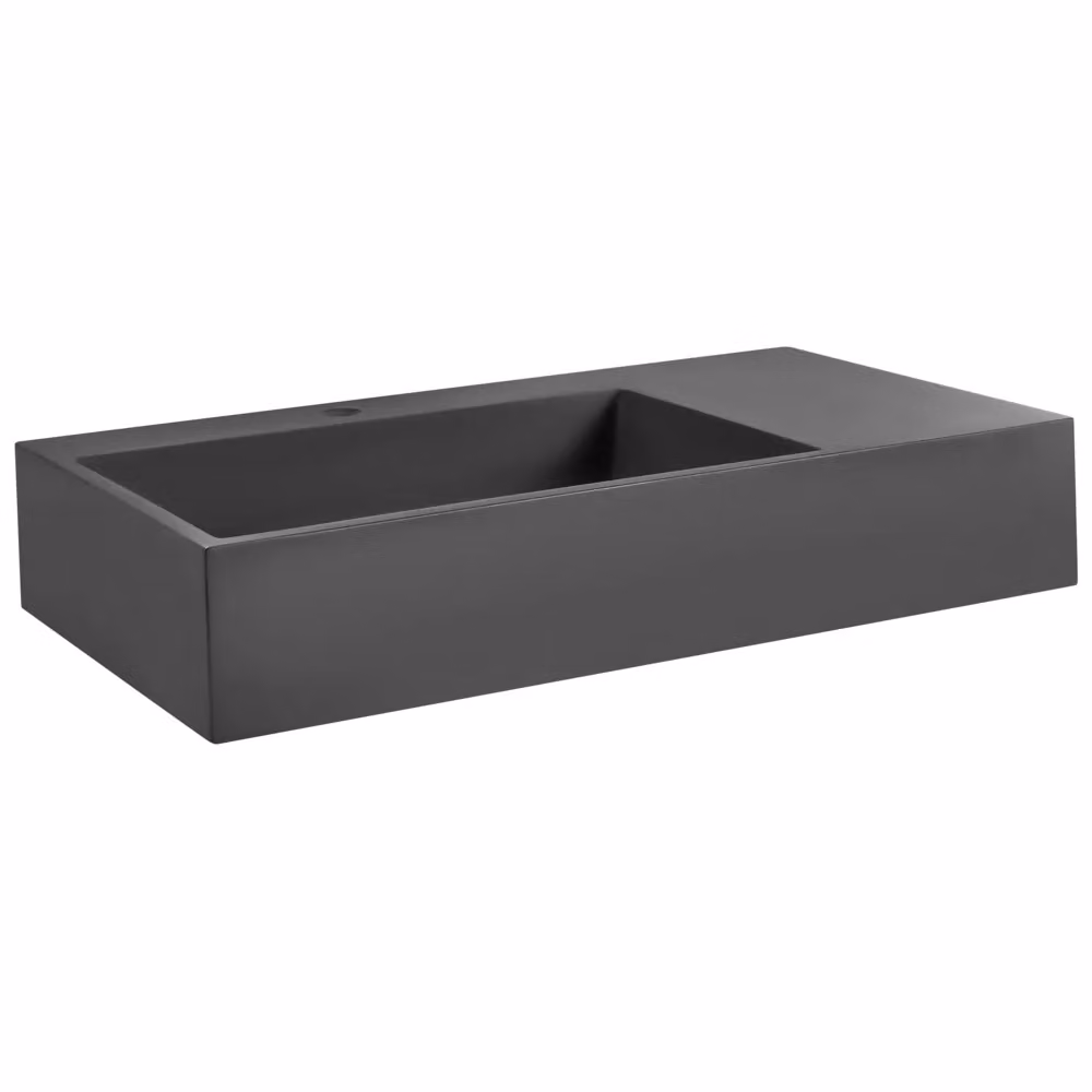 Lavabo da Bagno Sospeso Rettangolare in Pietra Minerale BELIANI Nero Opaco L: 75 cm, P: 43 cm, H: 15 cm – 2