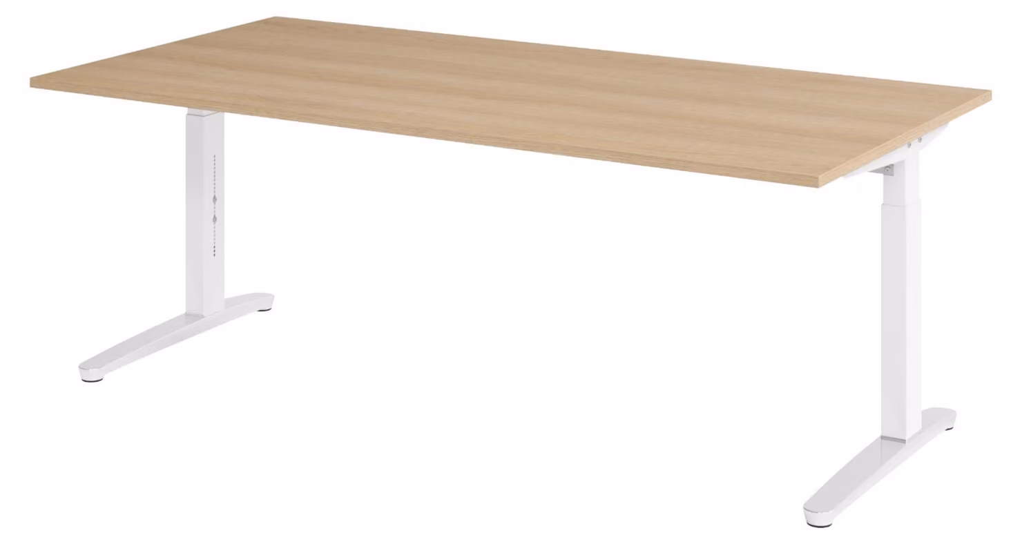 Scrivania bümö serie XB - Dimensioni: 200 x 100 cm, finitura: rovere, struttura: bianco/alluminio lucido