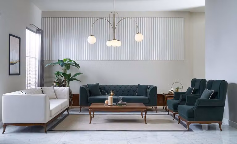 Sofagarnitur Dreisitzer Sofa Stoffsofa Grün Polstersofas Zweisitzer
