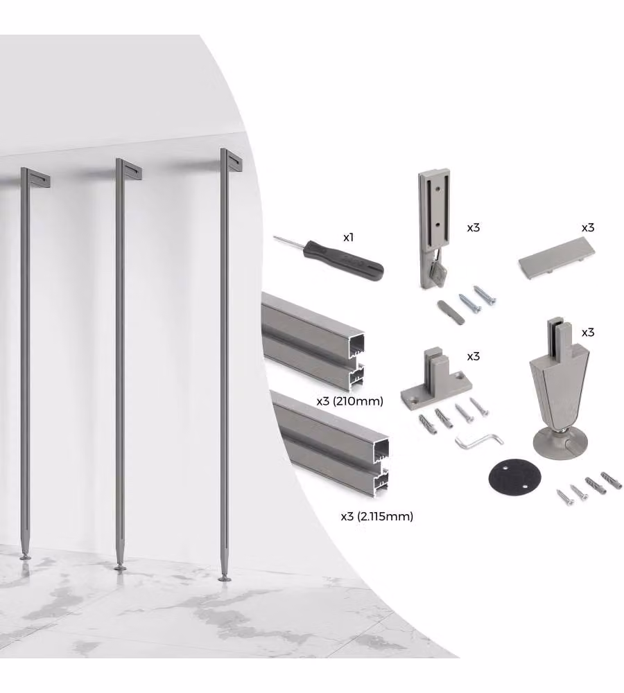 Emuca Zero Kit telaio modulare con ferramenta e 3 profili, alluminio e zama, grigio pietra