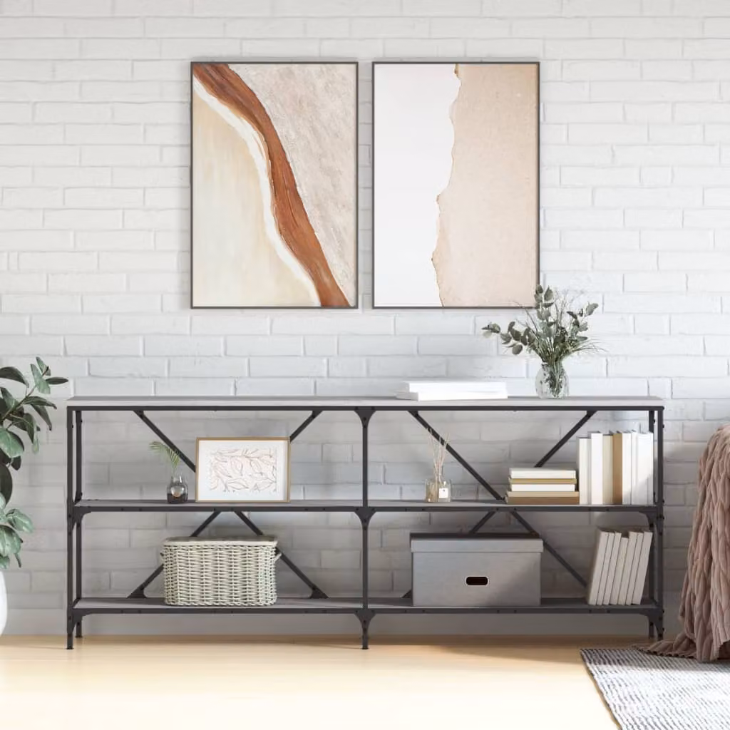 Tavolino vidaXL Grigio Sonoma in Legno Multistrato e Ferro L: 180 cm, P: 30 cm, H: 75 cm
