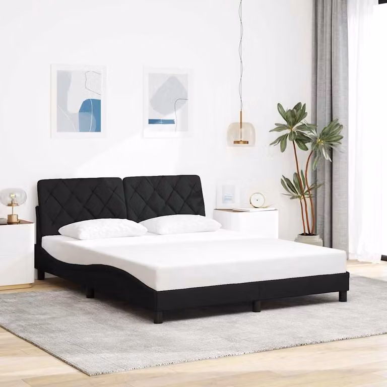 vidaXL Giroletto senza Materasso Nero in Tessuto L 160 x P 200 cm