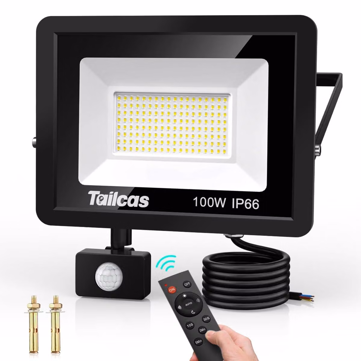Faro a LED da 100W, 9000 lumen, luce bianca fredda, grado di protezione IP66, con sensore di movimento