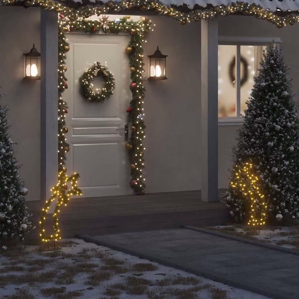 vidaXL Luce Decorativa di Natale Stella Cadente con 80 LED Bianco Caldo e Picchetti per Giardino, Altezza: 62 cm