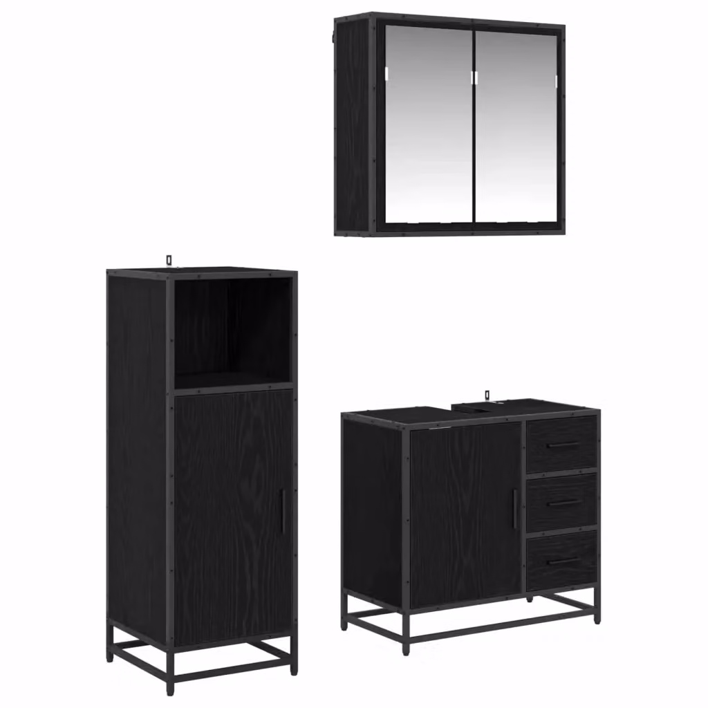 Set di mobili per il bagno vidaXL 3 pezzi in rovere e nero con armadietto specchio e mobile lavabo L/P/H: 65 x 33 x 60 cm – 2
