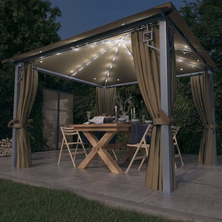 vidaXL Gazebo con Tende e Luci LED in Alluminio e Acciaio, Grigio, L/P/H: 300 x 300 x 270 cm