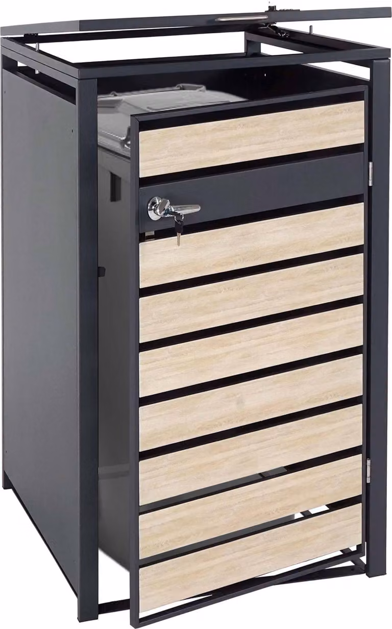 1 coperchio per cestino HWC-J81, contenitore per cestino, espandibile, in metallo 32 kg, antracite ~ faggio marrone chiaro