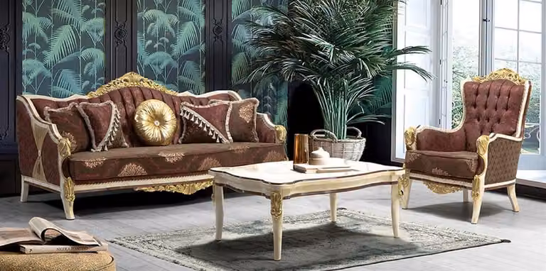 Casa Padrino set da salotto barocco rosso bordeaux / grigio / bianco / oro - 2 divani con motivo & 2 poltrone con motivo & 1 tavolino da caffè - Magnifici mobili da salotto barocchi