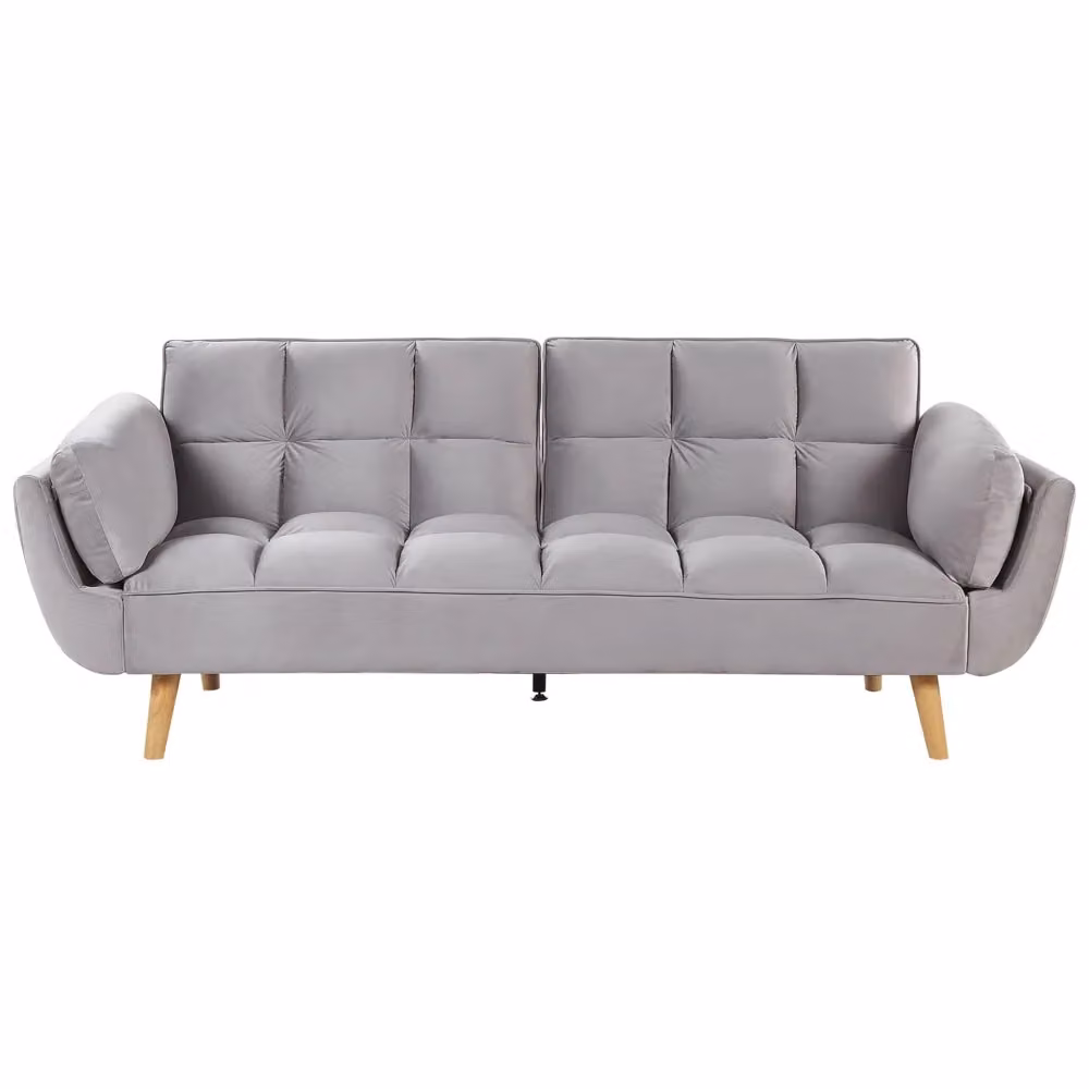 Divano Letto Click Clack Beliani in Velluto Grigio con Gambe in Legno di Gomma per Soggiorno – 2