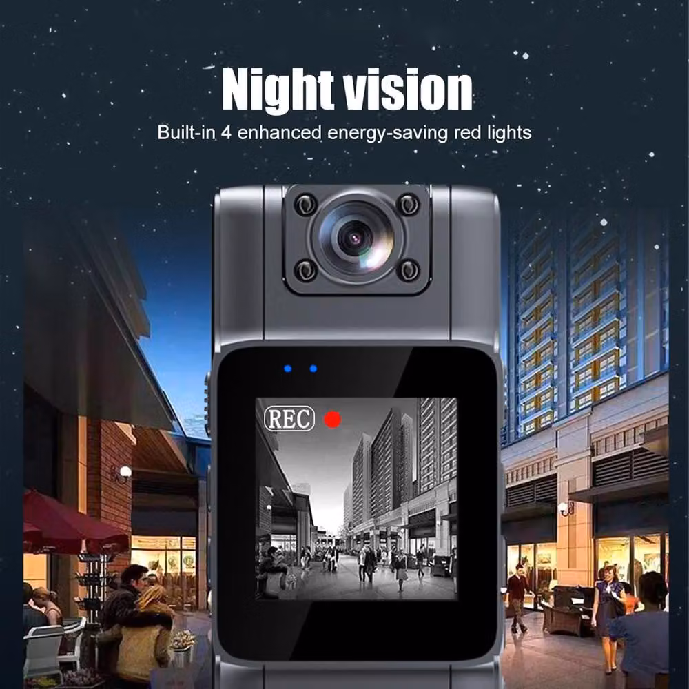 Mini videocamera indossabile 4K UHD con registrazione audio e video, grandangolo da 150°, obiettivo orientabile a 180°, 7 ore di autonomia della batteria, schermo TFT da 1,54 pollici, N