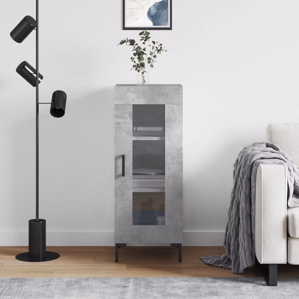 Credenza a parete vidaXL in legno e metallo, Grigio, L 34,5 cm x P 34 cm x H 90 cm