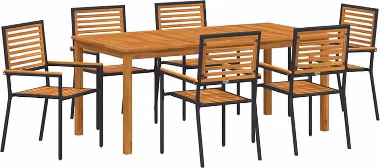 Set da Pranzo per Giardino 7 pcs Nero Legno di Acacia Massello