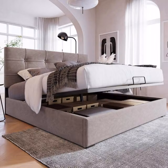 Letto singolo 90x200 - Xylo - Idraulico con contenitore, grigio chiaro