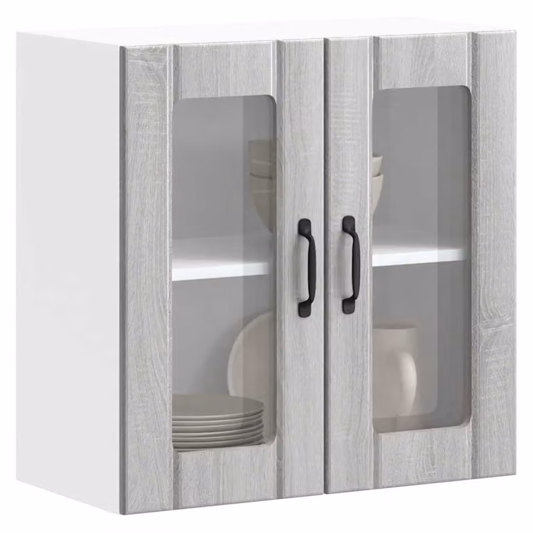 Pensile da cucina moderno vidaXL con ante in vetro, Grigio, L: 60 cm, H: 60 cm, P: 31 cm