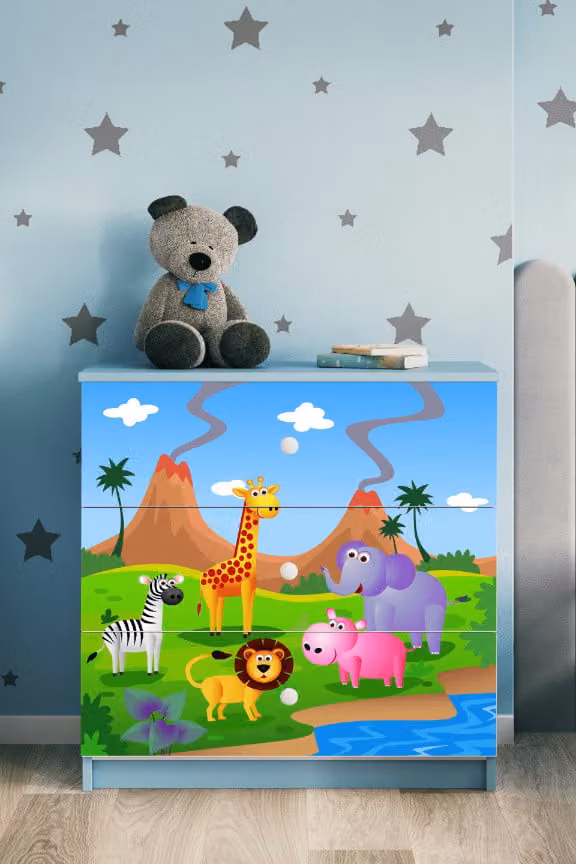 Cassettiera per bambini Safari nel colore blu Babydreams