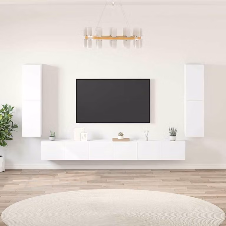 Set di Mobili Porta TV 7 pz vidaXL Bianco in Legno Multistrato, Design Classico e Parete Attaccata per Soggiorno, L: 80 cm, P: 30 cm, H: 30 cm