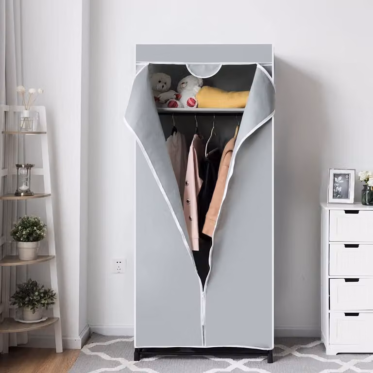 COSTWAY Armadio con appendiabiti Armadio in tessuto Armadio pieghevole 172x74x50cm Grigio