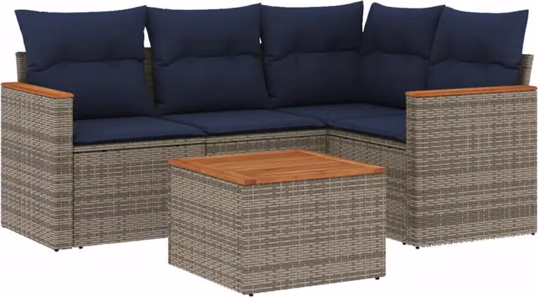 Set Divani da Giardino 5 pz con Cuscini Grigio in Polyrattan