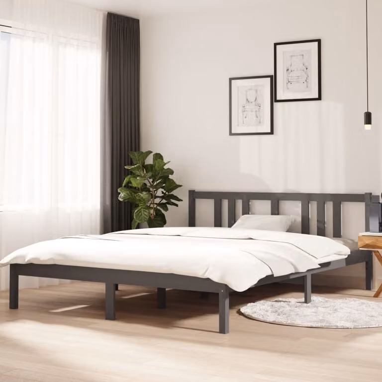 The Living Store Letto in legno massiccio grigio 150x200 cm