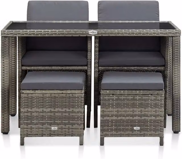 Set da Pranzo da Giardino 5 pz con Cuscini in Polyrattan Grigio 46535